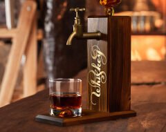 BK Gift Aynalı Altın Kabartma Musluklu Doğal Ceviz Ahşap Viski Standı, Home Bar, İçecek Dispenseri, Ahşap İçecek Çeşmesi-11