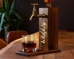 BK Gift Aynalı Altın Kabartma Musluklu Doğal Ceviz Ahşap Viski Standı, Home Bar, İçecek Dispenseri, Ahşap İçecek Çeşmesi-11