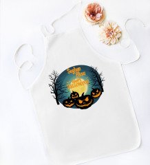 Kişiye Özel Happy Halloween Tasarımlı Beyaz Mutfak Önlüğü-14
