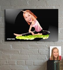Kişiye Özel Bayan Yoga Temalı Karikatür Ahşap Tablo - 1
