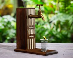 BK Gift Aynalı Altın Kabartma Musluklu Doğal Ceviz Ahşap Vodka Standı, Home Bar, İçecek Dispenseri, Ahşap İçecek Çeşmesi-1