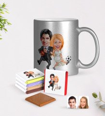 Kişiye Özel Sevgililer Karikatürlü Krom Kupa ve Çikolata Hediye Seti-15