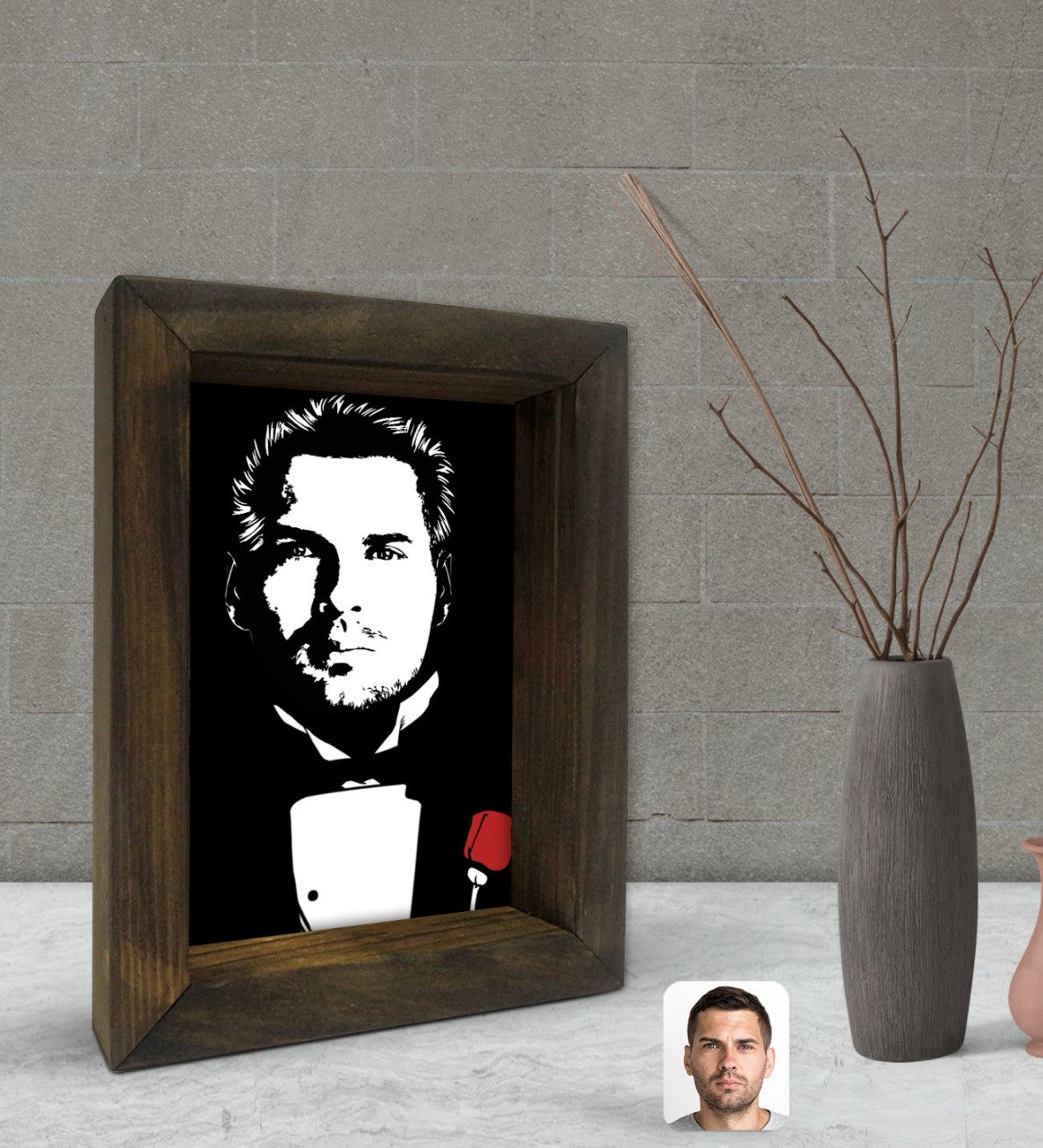 Kişiye Özel Baba Godfather Silüet Tasarımlı Dekoratif Doğal Masif Ahşap Çerçeve 15x20cm-20