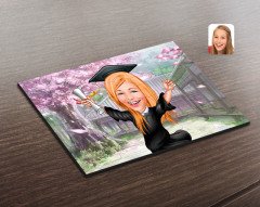 Kişiye Özel Kadın Mezun Karikatürlü Ahşap Puzzle-1