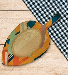 BK Gift Modern Art Tasarımlı Yaprak Şeklinde Doğal Ahşap Servis ve Sunum Tabağı Model 7