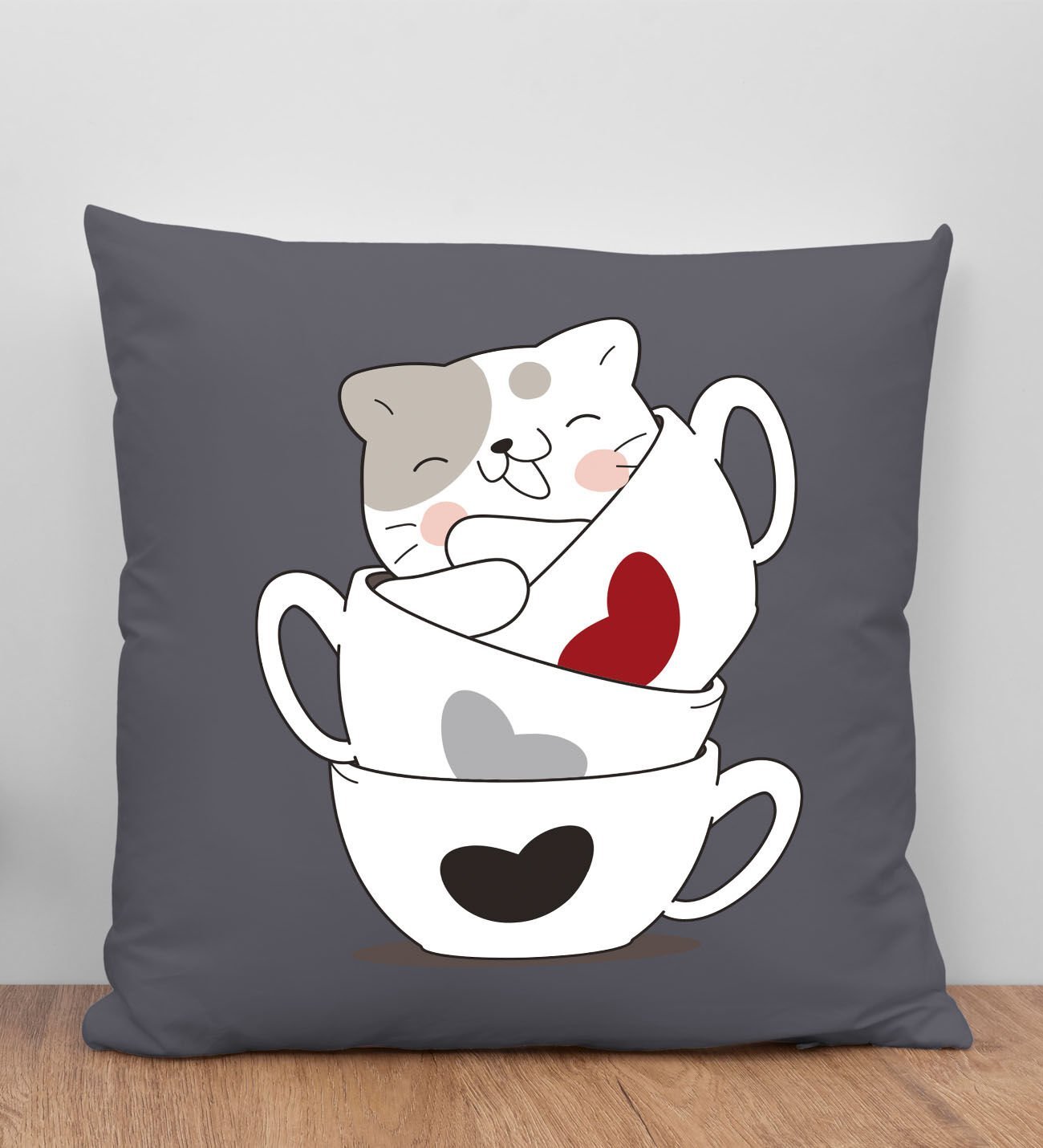 BK Gift Kedi Tasarımlı Antrasit Kırlent Yastık, Arkadaşa Hediye, Ev Dekorasyonu, Ev Hediyesi-8