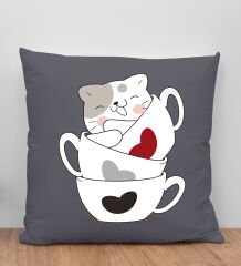 BK Gift Kedi Tasarımlı Antrasit Kırlent Yastık, Arkadaşa Hediye, Ev Dekorasyonu, Ev Hediyesi-8