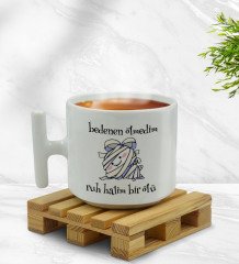 BK Gift Ruh Halim Bir Ölü Tasarımlı T Kulplu Beyaz Middle Kupa Bardak-1
