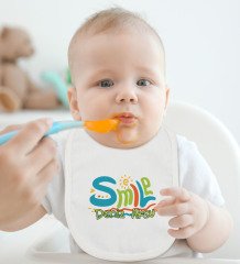 BK Kids Kişiye Özel Smile Tasarımlı Bebek Body Zıbın ve Mama Önlüğü Hediye Seti - Model 1