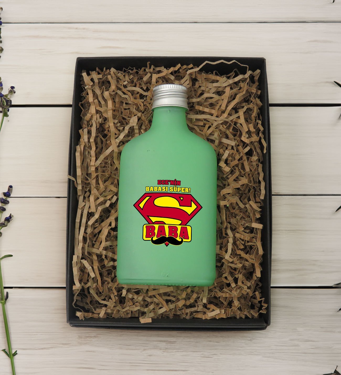 BK Gift Kişiye Özel İsimli Baba Temalı Yeşil Tasarım Cam Şişede 200 ml Kolonya-4, Babaya Hediye, Babalar Günü Hediyeleri, Hediyelik Baskılı Kolonya