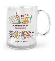Kişiye Özel Dünyanın En İyi Öğretmeni Cam Kupa Bardak - 13