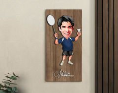 BK Gift Kişiye Özel Badminton Karikatürlü Kabartma Figürlü Ahşap Tablo-1, Arkadaşa Hediye, Sevgiliye Hediye, Duvar Dekoru
