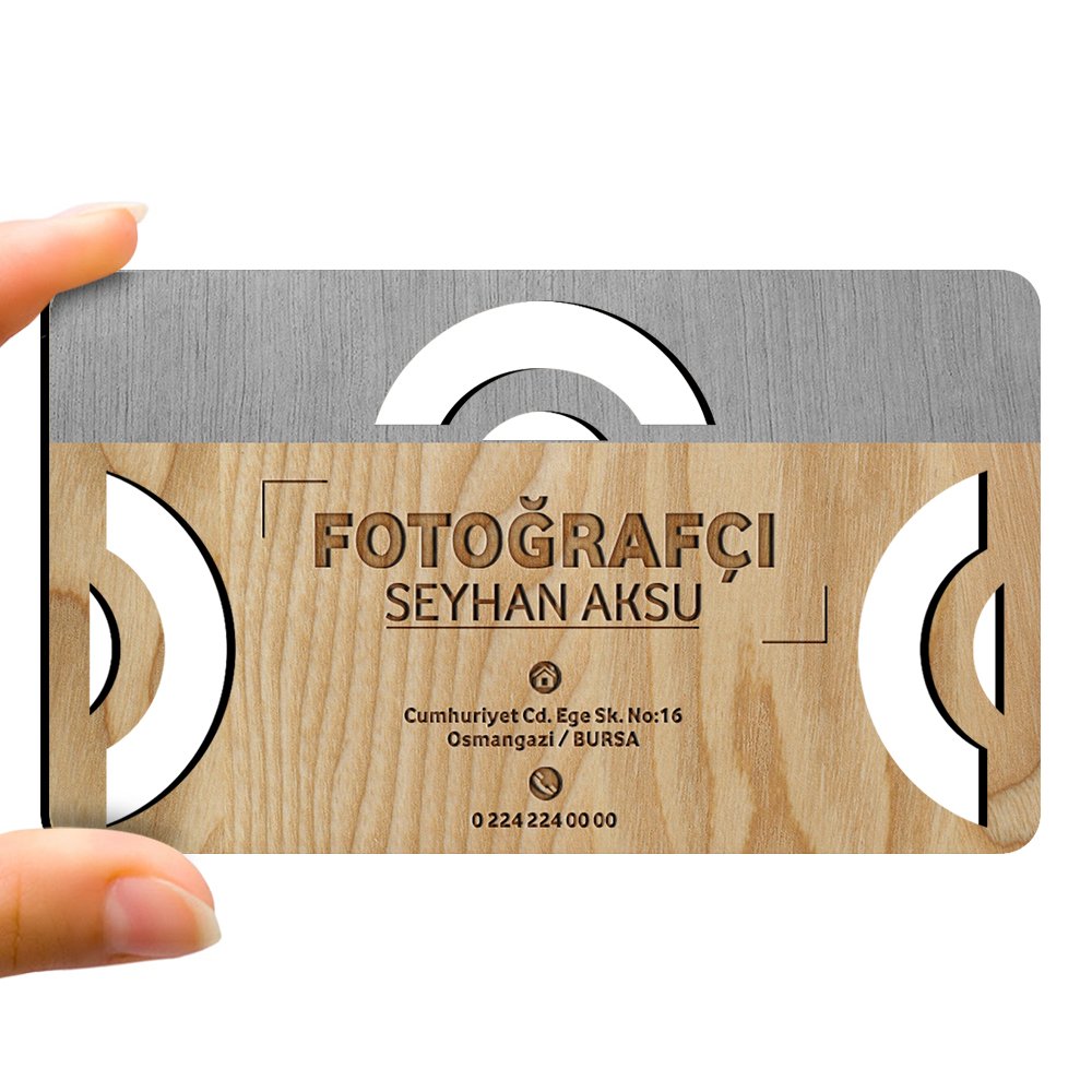 Kişiye Özel Mesleki Fotoğrafçı Ahşap Kartvizit (Model 1-2) 50 ADET