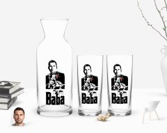 Kişiye Özel Renkli Baskılı Godfather Baba Tasarımlı İkili Rakı Bardağı ve Karaf Hediye Seti-2