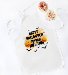 Kişiye Özel Happy Halloween Tasarımlı Beyaz Mutfak Önlüğü-16
