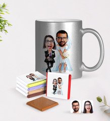Kişiye Özel Sevgililer Karikatürlü Krom Kupa ve Çikolata Hediye Seti-16