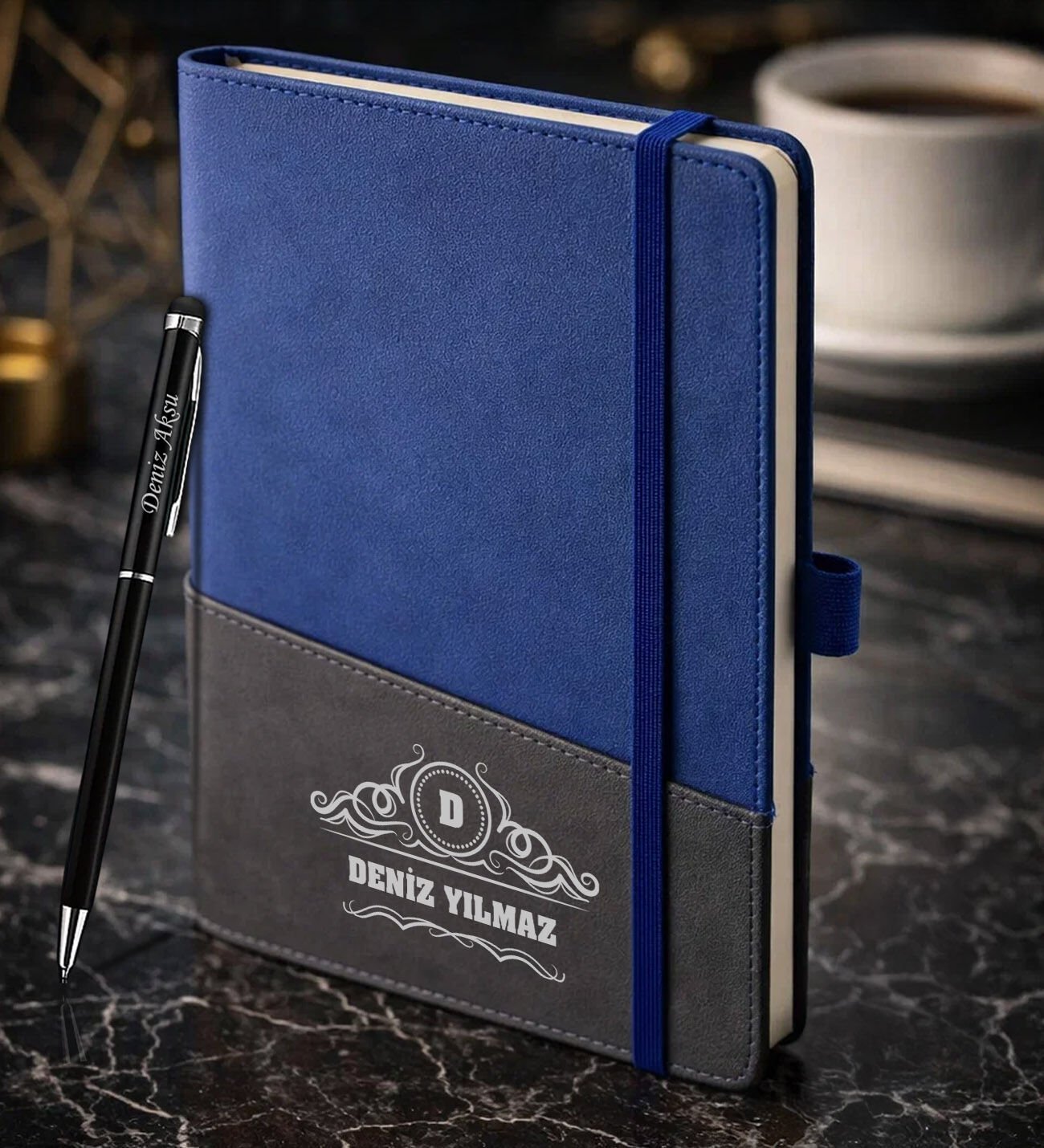 BK Gift Kişiye Özel Mavi Termo Deri Defter ve Touchpen Kalem Seti -15,  Kurumsal ve Özel Hediye, Yeni İş Hediyesi