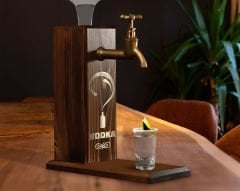 BK Gift Aynalı Altın Kabartma Musluklu Doğal Ceviz Ahşap Vodka Standı, Home Bar, İçecek Dispenseri, Ahşap İçecek Çeşmesi-3