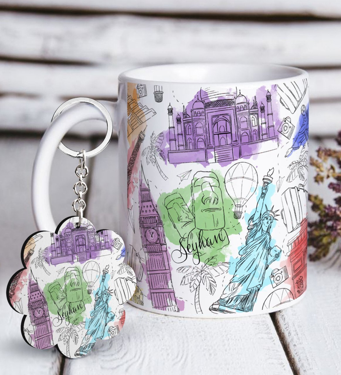 Kişiye Özel World Beyaz Kupa ve Anahtarlık Hediye Seti-2