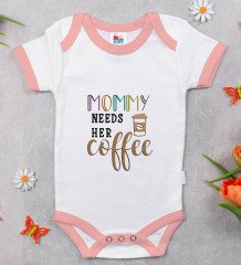 BK Kids Mommy Needs Her Coffe Tasarımlı Pembe Bebek Body Zıbın-1