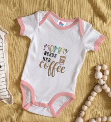 BK Kids Mommy Needs Her Coffe Tasarımlı Pembe Bebek Body Zıbın-1