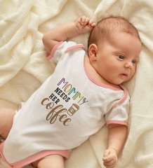 BK Kids Mommy Needs Her Coffe Tasarımlı Pembe Bebek Body Zıbın-1