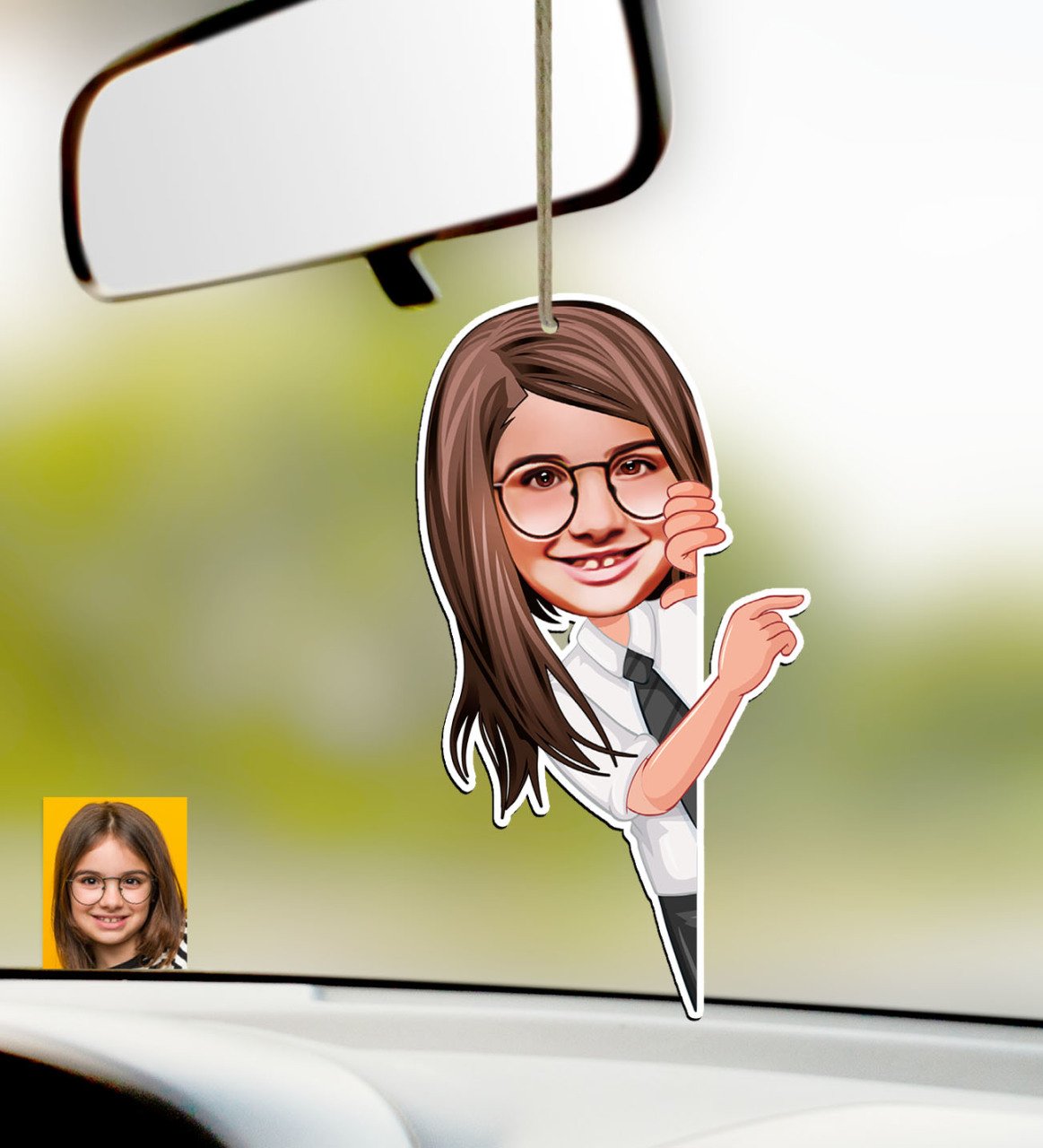 Kişiye Özel Kız Çocuk Karikatürlü Ahşap Araba Dikiz Ayna Süsü-1