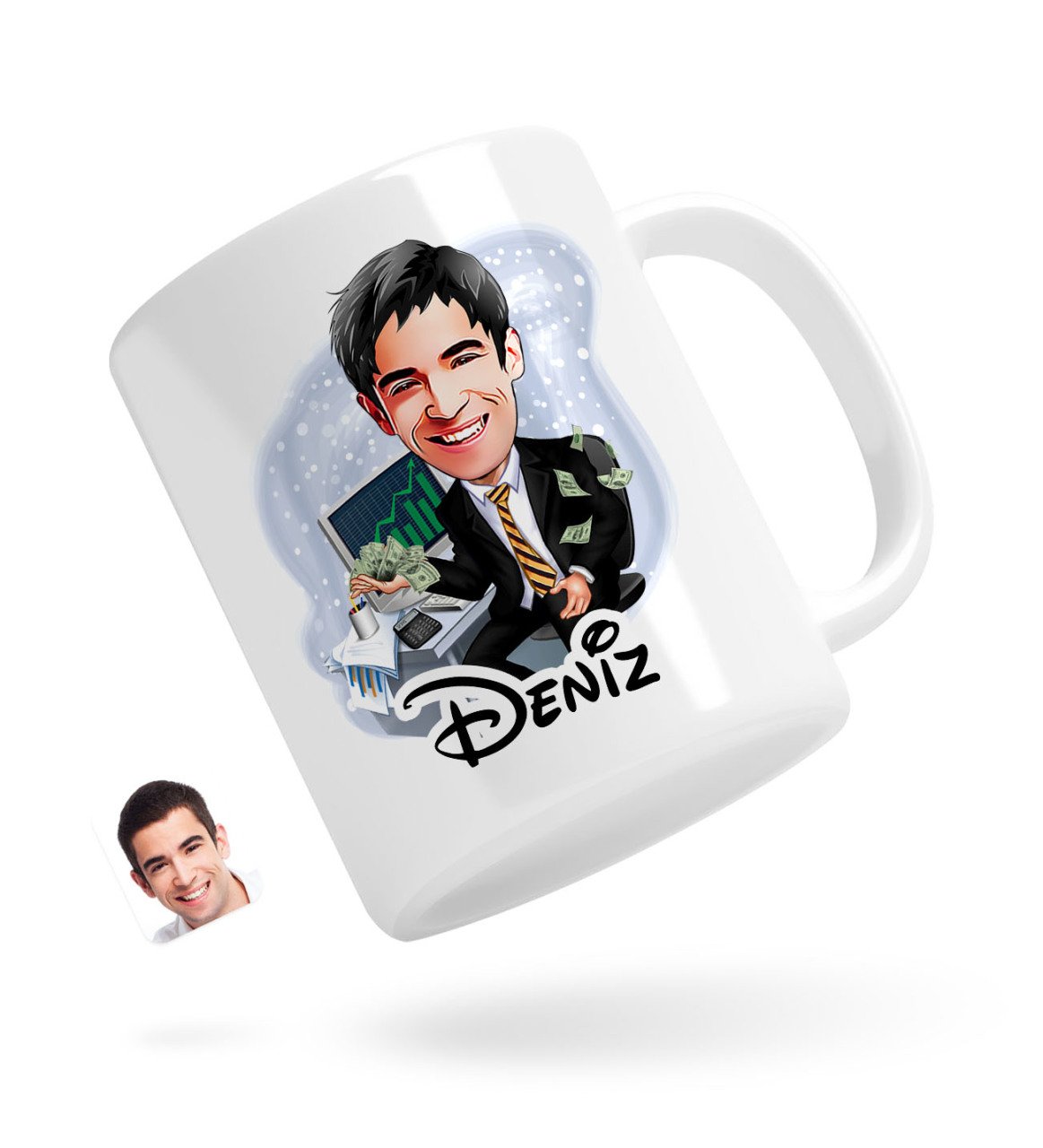 Kişiye Özel Erkek Bankacı Karikatürlü Beyaz Kupa Bardak-3