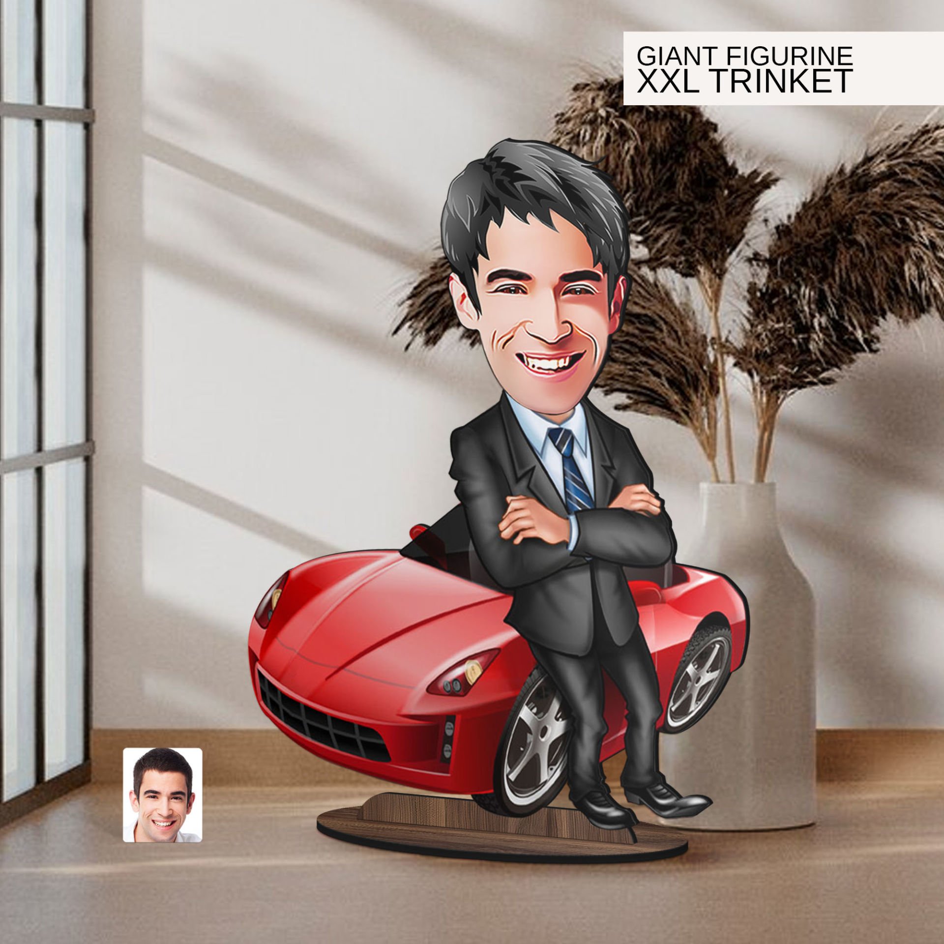 BK Gift Kişiye Özel Boss Baba Karikatürlü Büyük Boy Ahşap Biblo-3 Arkadaşa Hediye , Sevgiliye Hediye, Kişiye Özel Biblolar