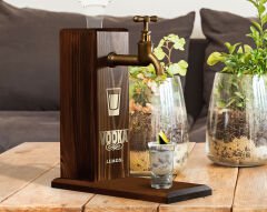 BK Gift Aynalı Altın Kabartma Musluklu Doğal Ceviz Ahşap Vodka Standı, Home Bar, İçecek Dispenseri, Ahşap İçecek Çeşmesi-4