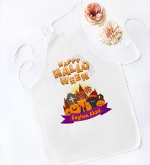 Kişiye Özel Happy Halloween Tasarımlı Beyaz Mutfak Önlüğü-18