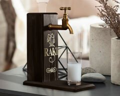 BK Gift Aynalı Altın Kabartma Musluklu Doğal Siyah(Ebony) Ahşap Rakı Standı, Home Bar, İçecek Dispenseri, Ahşap İçecek Çeşmesi-1