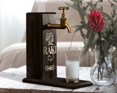BK Gift Aynalı Altın Kabartma Musluklu Doğal Siyah(Ebony) Ahşap Rakı Standı, Home Bar, İçecek Dispenseri, Ahşap İçecek Çeşmesi-1
