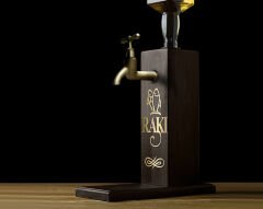 BK Gift Aynalı Altın Kabartma Musluklu Doğal Siyah(Ebony) Ahşap Rakı Standı, Home Bar, İçecek Dispenseri, Ahşap İçecek Çeşmesi-1