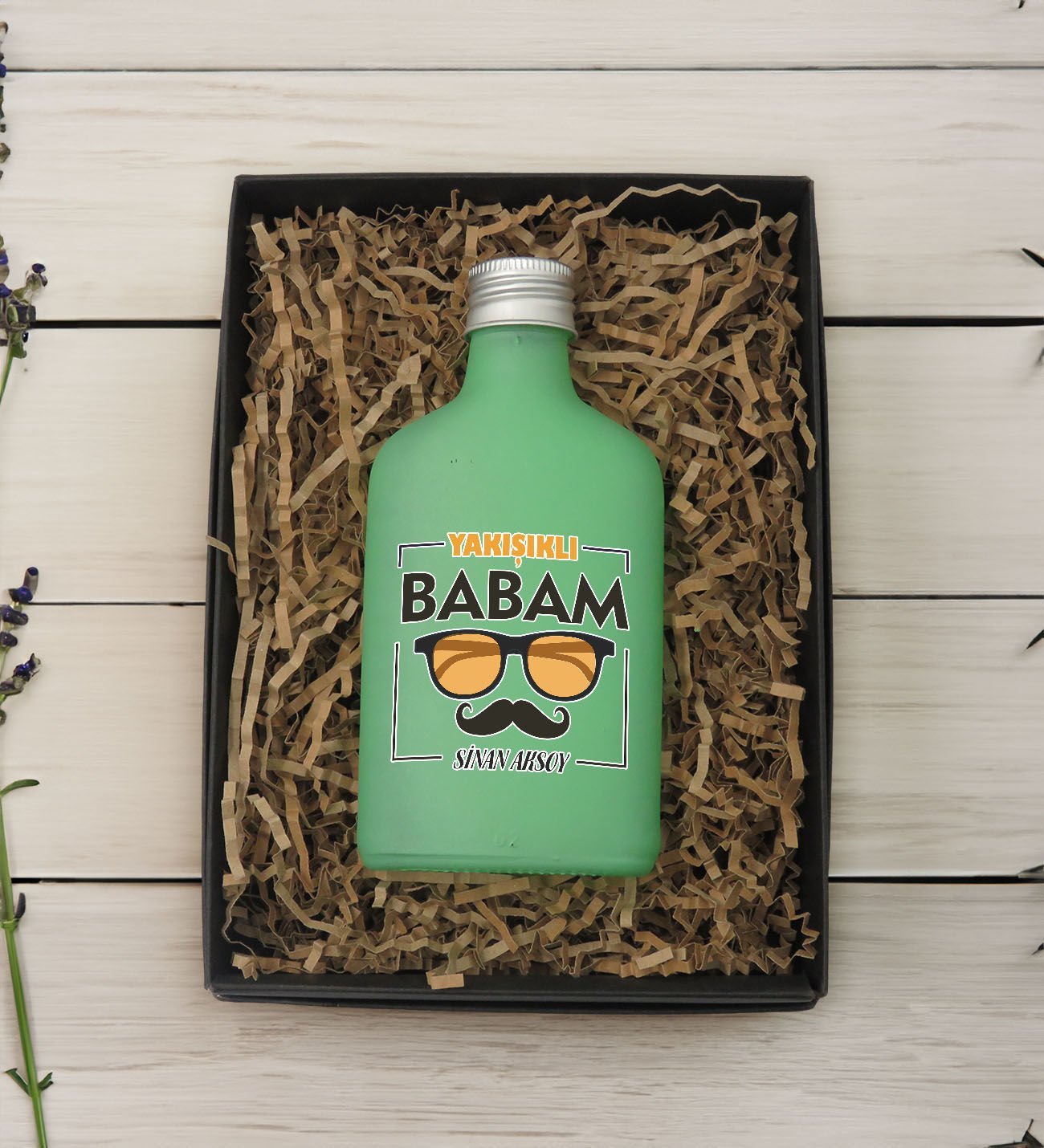 BK Gift Kişiye Özel İsimli Baba Temalı Yeşil Tasarım Cam Şişede 200 ml Kolonya-8, Babaya Hediye, Babalar Günü Hediyeleri, Hediyelik Baskılı Kolonya