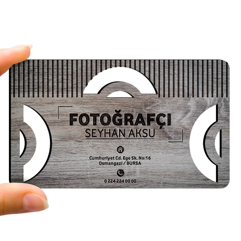 Kişiye Özel Mesleki Fotoğrafçı Ahşap Kartvizit (Model 1-6) 50 ADET