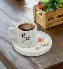 Kişiye Özel Mânâ Sevgili Tasarımlı Sunum Tabaklı Türk Kahvesi Fincanı Model 1