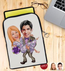 Kişiye Özel Sevgililer Karikatürlü Taşınabilir Koruyucu Tablet Kılıfı & Organizer Çanta - Siyah-56