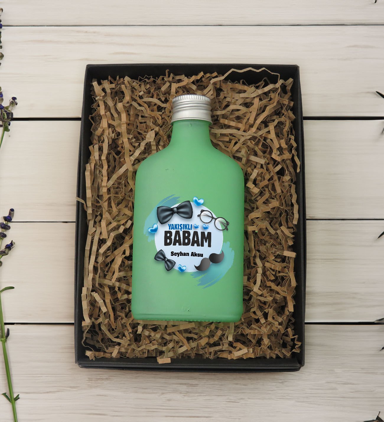 BK Gift Kişiye Özel İsimli Baba Temalı Yeşil Tasarım Cam Şişede 200 ml Kolonya-9, Babaya Hediye, Babalar Günü Hediyeleri, Hediyelik Baskılı Kolonya