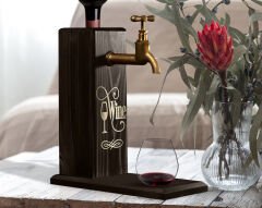 BK Gift Aynalı Altın Kabartma Musluklu Doğal Siyah(Ebony) Ahşap Şarap Standı, Home Bar, İçecek Dispenseri, Ahşap İçecek Çeşmesi-1