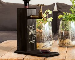 BK Gift Aynalı Altın Kabartma Musluklu Doğal Siyah(Ebony) Ahşap Şarap Standı, Home Bar, İçecek Dispenseri, Ahşap İçecek Çeşmesi-1
