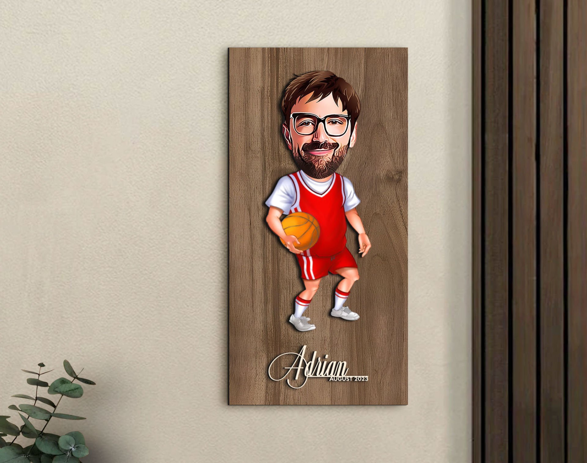 BK Gift Kişiye Özel Basketbol Karikatürlü Kabartma Figürlü Ahşap Tablo-5, Arkadaşa Hediye, Sevgiliye Hediye, Duvar Dekoru