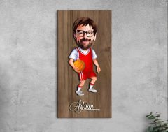 BK Gift Kişiye Özel Basketbol Karikatürlü Kabartma Figürlü Ahşap Tablo-5, Arkadaşa Hediye, Sevgiliye Hediye, Duvar Dekoru