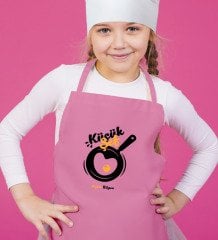 Kişiye Özel Küçük Şef Tasarımlı Kız Çocuk Pembe Mutfak Önlüğü-4