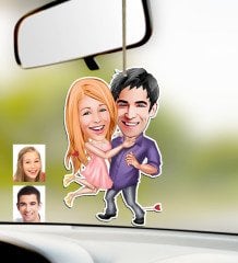 Kişiye Özel Sevgililer Karikatürlü Ahşap Araba Dikiz Ayna Süsü-3