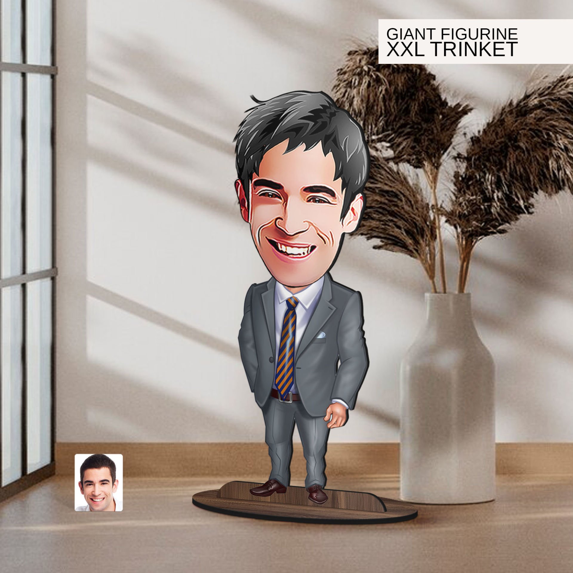 BK Gift Kişiye Özel Boss Baba Karikatürlü Büyük Boy Ahşap Biblo-7 Arkadaşa Hediye , Sevgiliye Hediye, Kişiye Özel Biblolar