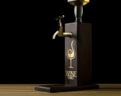 BK Gift Aynalı Altın Kabartma Musluklu Doğal Siyah(Ebony) Ahşap Şarap Standı, Home Bar, İçecek Dispenseri, Ahşap İçecek Çeşmesi-2