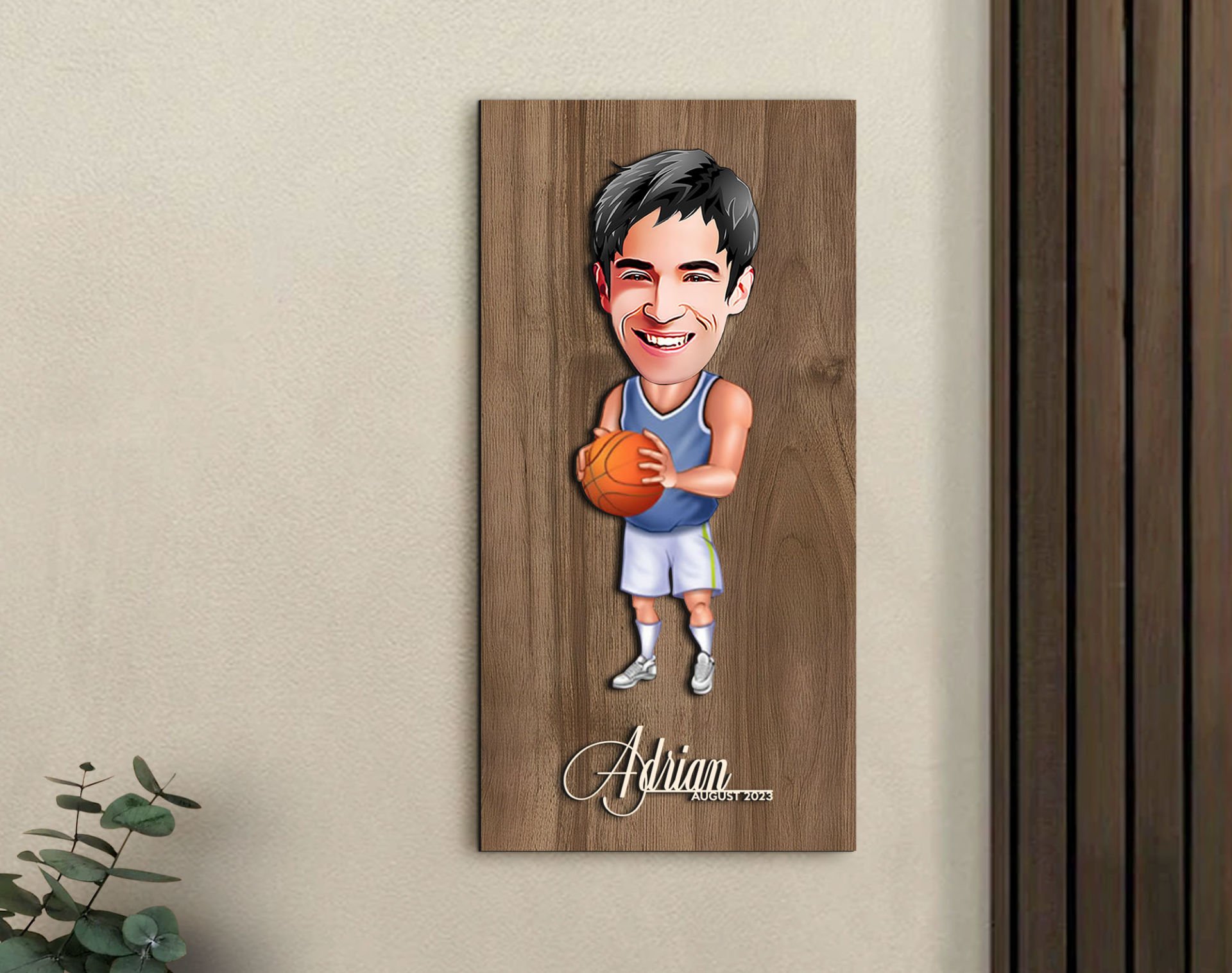 BK Gift Kişiye Özel Basketbol Karikatürlü Kabartma Figürlü Ahşap Tablo-6, Arkadaşa Hediye, Sevgiliye Hediye, Duvar Dekoru