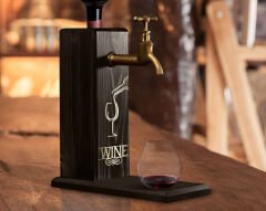 BK Gift Aynalı Altın Kabartma Musluklu Doğal Siyah(Ebony) Ahşap Şarap Standı, Home Bar, İçecek Dispenseri, Ahşap İçecek Çeşmesi-3