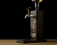 BK Gift Aynalı Altın Kabartma Musluklu Doğal Siyah(Ebony) Ahşap Şarap Standı, Home Bar, İçecek Dispenseri, Ahşap İçecek Çeşmesi-3